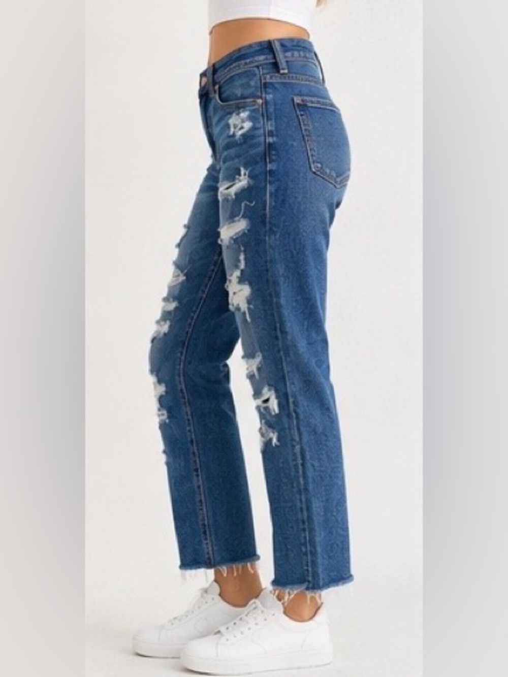American Eagle Size 2 Regular Distressed High Rise Straight Leg Jeans - Picture 4 of 10
